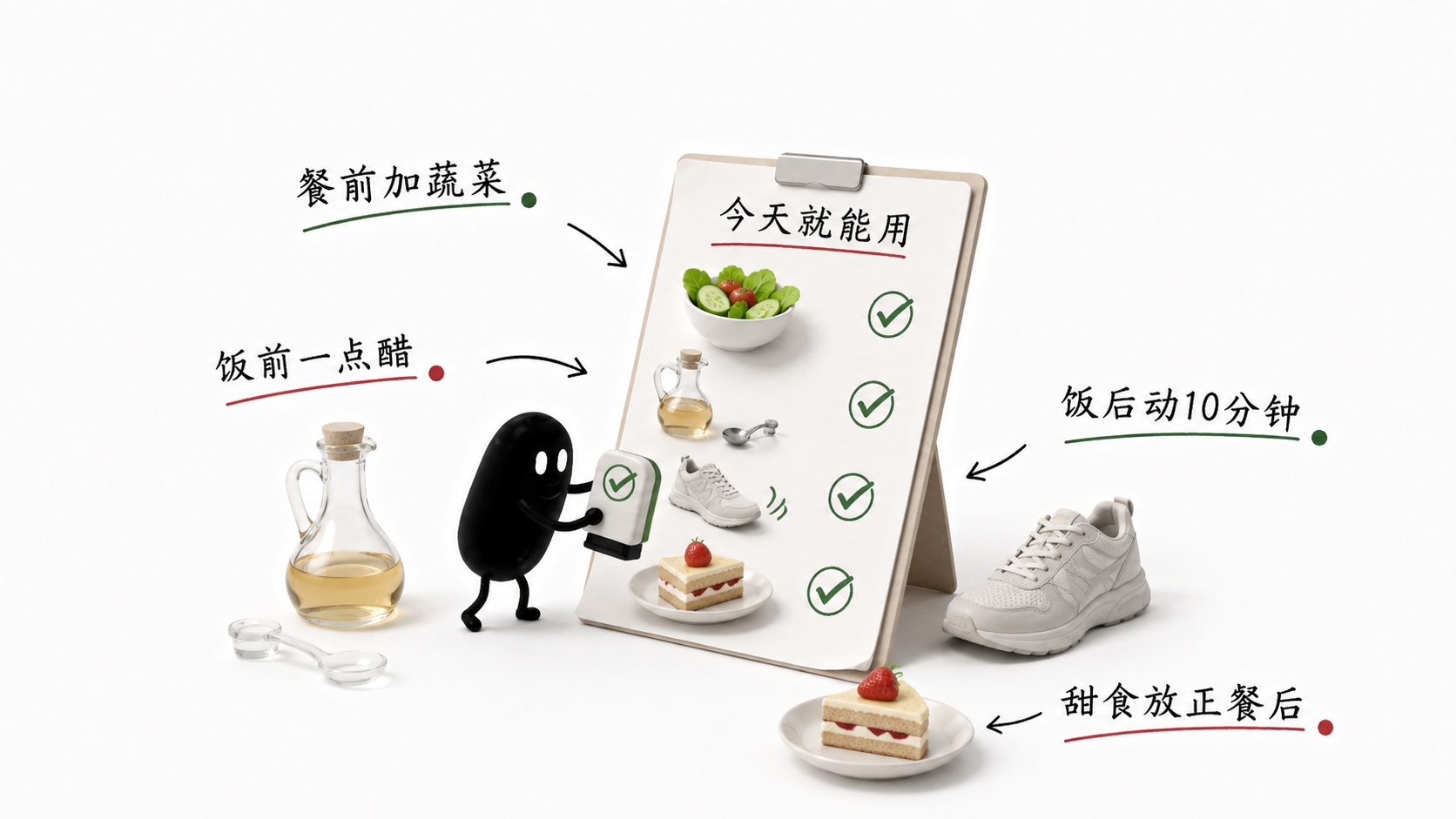 知识卡 3:平稳血糖技巧——餐前加蔬菜、饭后动一动、甜食放正餐后